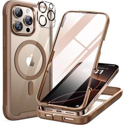 Miracase Magnetic for iPhone 16 Pro Case Full-Body Phone with Built-in Glass Screen Protector, [Compatible with MagSafe] Military Drop Proof 16 Pro Cover Bumper 6.3 inch, Gold Brown